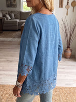 🔥Clearance🔥Vintage Elegant Openwork Lace Patchwork Denim Shirt