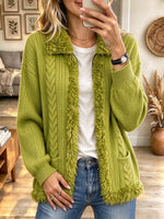 Women's Cable Knit Zip Up Cardigan Jacket