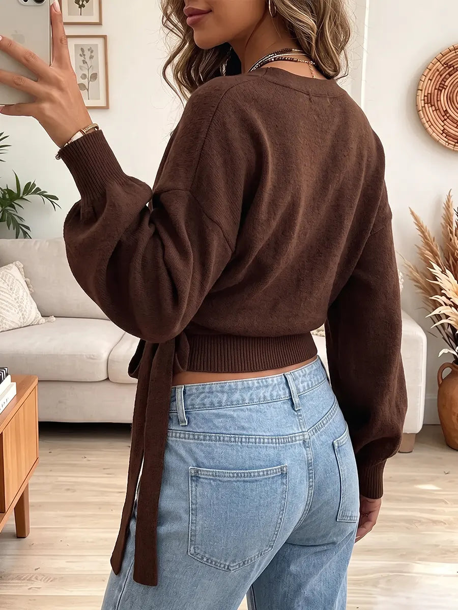 Vintage Elegant Asymmetric Tie Knit Shirt
