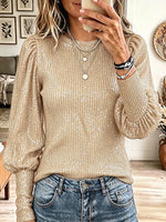 Vintage Elegant Puff Sleeves Sequins Shirt