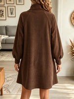 Women's High Neck Button-Down Corduroy A-Line Dress