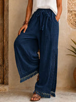 Women's Bohemian Lace Tassel Slit Linen Pants