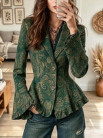 Vintage Elegant Patterned Ruffled Jacket