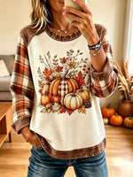 Women's Autumn Harvest Pumpkin Waffle Knit Tunic Top
