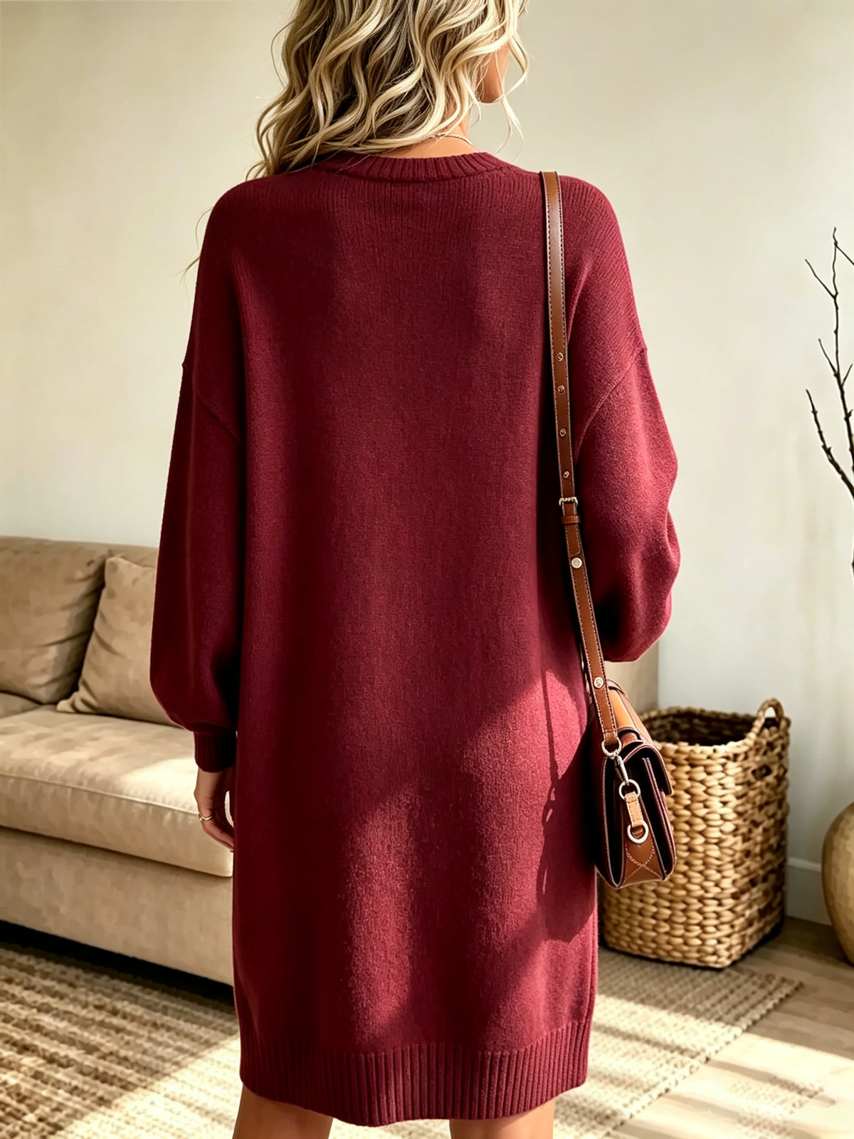 Women's Turtleneck Button-Front Knit Midi Dress