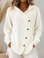 Women Hooded Diagonal Button Wrap Knit Sweater