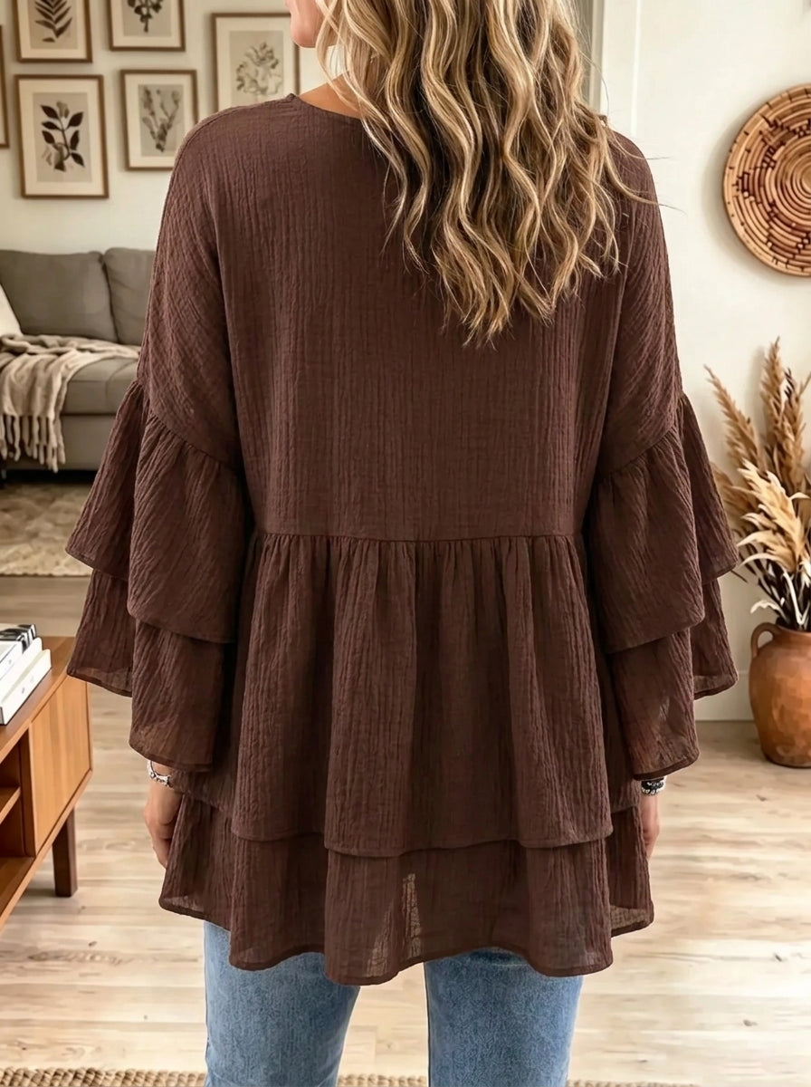 Women's Tiered Ruffle Flared Sleeve Babydoll Blouse