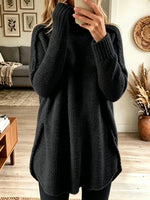 Women's Oversized Cable Knit Turtleneck Tunic Sweater