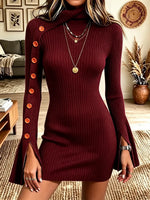 Women's Turtleneck Ribbed Knit Mini Dress