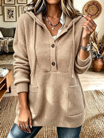 Women's Hooded Ribbed Long-sleeve Sweatshirt Top