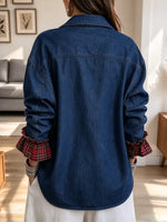 Vintage Chic Plaid Patchwork Art Casual Stylish Long Sleeve Denim Coat