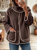 Women's Contrast Embroidered Trim Button Coat