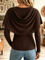 Women's Draped Overlay Long-Sleeve Ribbed Top