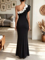 Women's One-Shoulder Cascade Ruffle Slit Evening Gown