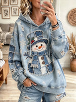 Women's Snowman Patchwork Print Hoodie