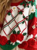 Vintage Floral Christmas Knitted Art Casual Stylish Long Sleeve Sweater