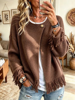 Women's Single Button Fringe Trim Knit Cardigan