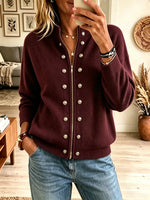 Women's Military Button Zip-Front Ribbed Cardigan
