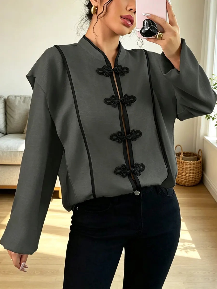 Retro Ethnic Elegant Knot Art Casual Stylish Long Sleeve Shirt