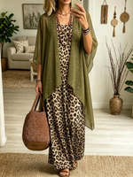 Women's Leopard Maxi Dress and Cardigan Set