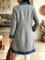 Women's Denim Trim Woolen Trench Coat