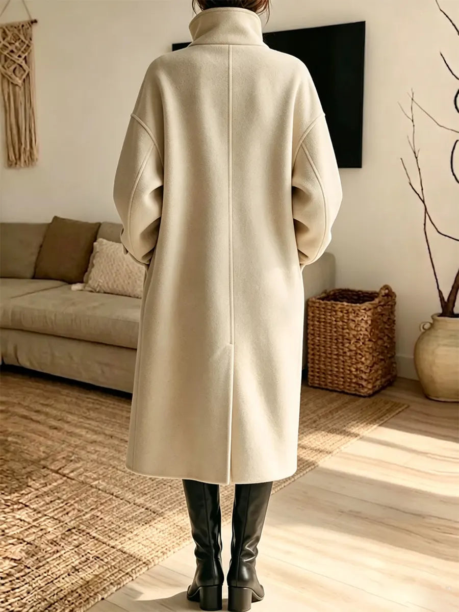 Retro Loose Zip Art Casual Pockets Stylish Stand Collar Long Sleeve Coat
