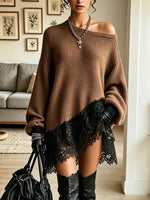 Women's Off-the-Shoulder Lace Hem Sweater Dress