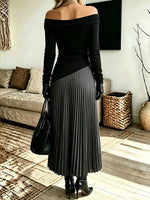 Women's Elegant Patchwork Asymmetric Ruffled Off-shoulder Long-sleeve Maxi Dress