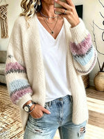 Women's Striped Color-block Mohair Cardigan Sweater