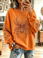 Vintage Halloween Spider Pattern Shiny Art Casual Stylish Long Sleeve Sweatshirt
