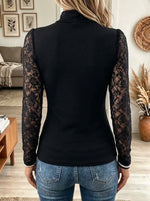 Women's Floral Lace Sweetheart Cutout Turtleneck Top