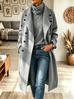 Women's Double-Breasted Notch Lapel Woolen Long Trench Coat