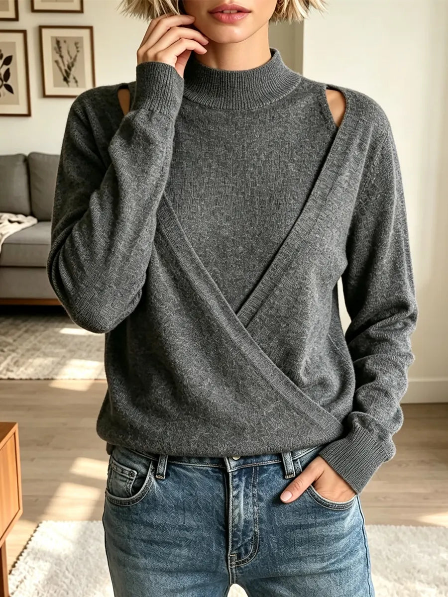 Elegant Hollow Turtleneck Knit Art Casual Stylish Long Sleeve Top