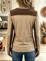 Women Western Color Block Henley Raglan Long Sleeve Top
