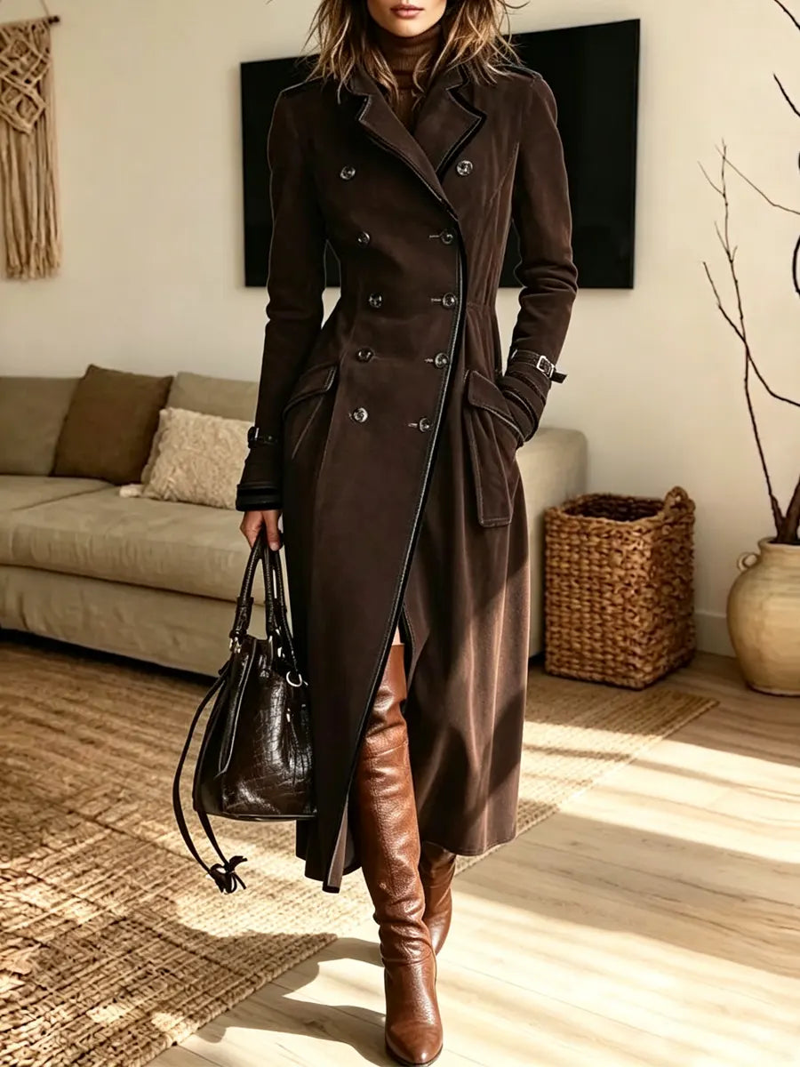Retro Chic Button Art Casual Stylish Long Sleeve Suede Long Coat