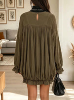 Women's Gathered Bubble Hem Lantern Sleeve Mini Dress