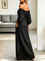 Vintage Elegant Off-the-shoulder Puff Sleeve Maxi Dress
