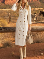 Vintage Chic Button Art Casual Stylish Long Sleeve Denim Long Dress