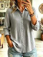 Solid Color Lapel Art Button Casual Long Sleeve Cotton Linen Shirt