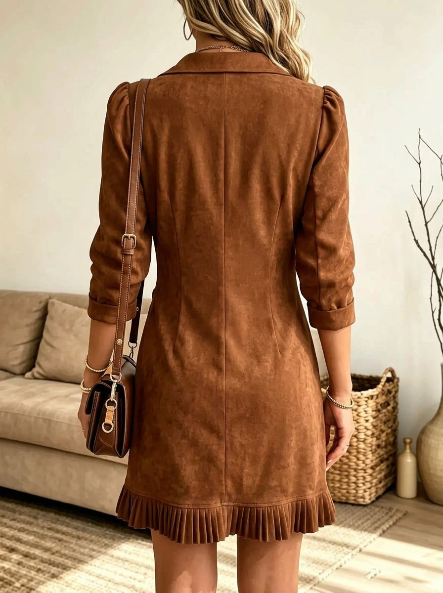 Women's Suede Ruffle Wrap Blazer Dress