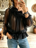 Women's One-Shoulder Layered Ruffle Chiffon Blouse