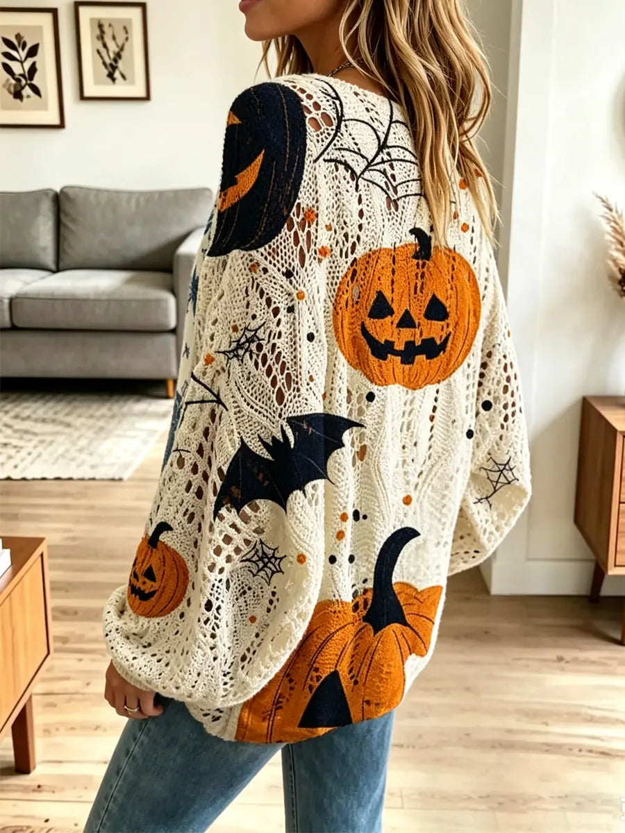 Funny Halloween Pattern Knit Hollow Art Casual Stylish Sweater