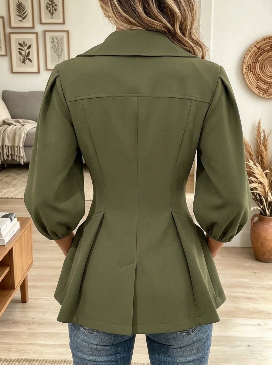 Women's Double-Breasted Puff Sleeve Peplum Blazer
