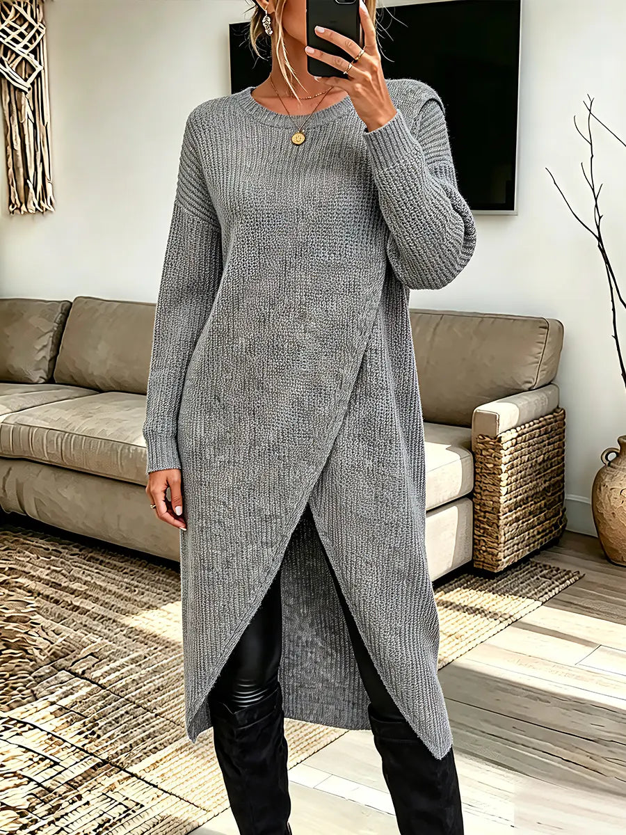 Vintage Elegant Casual Sweater Asymmetrical Dress