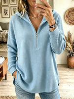 Women's Half-Zip Waffle Knit Hooded Pullover
