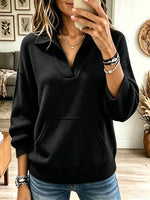 Women's Split Polo Collar Pocket Sweater