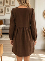 Women's Bow Tie-Front Babydoll Corduroy Dress