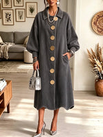 Women's Oversized Gold Button Long Denim Coat Dress