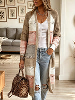 Women's Striped Open-Knit Longline Duster Cardigan