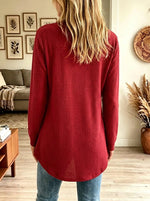 Women's Asymmetrical Hem Waffle Knit V-Neck Top
